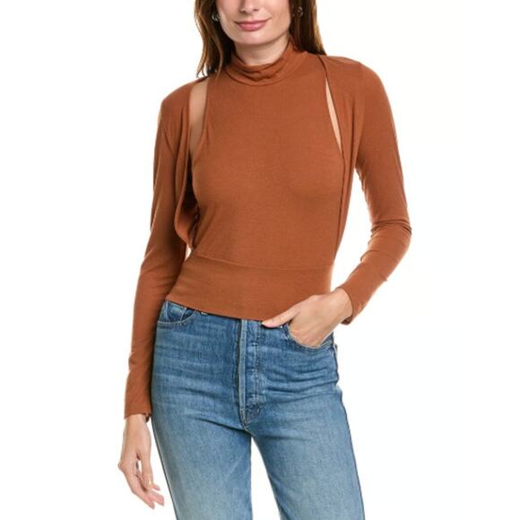 ASTR The Label Tops - ASTR The Label  Mock Neck Brown Shrug Top Sz XS